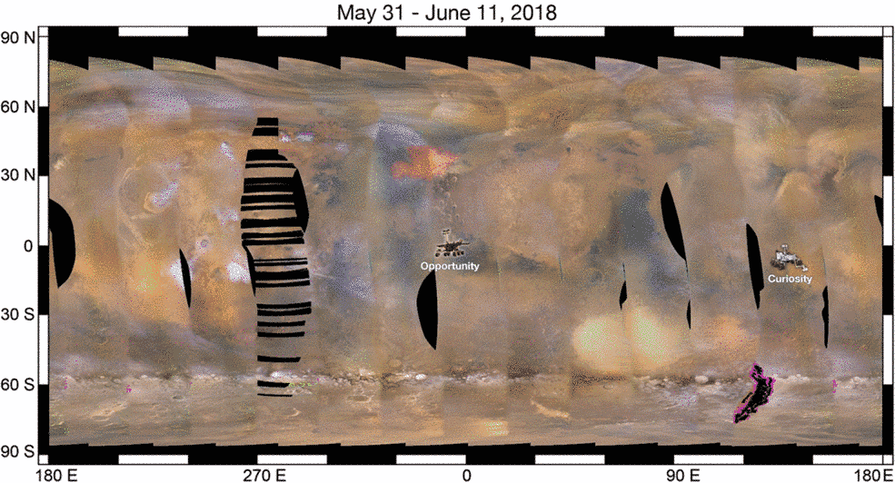 Mars' dusty skies in  May and June 2018