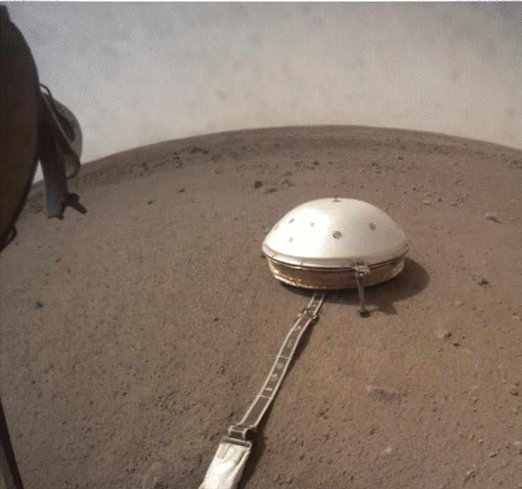 InSight places the heat probe instrument on the ground, sol 76 (ICC)