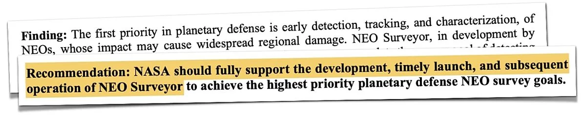 NEO Surveyor was strongly endorsed by the National Academies' planetary science decadal survey