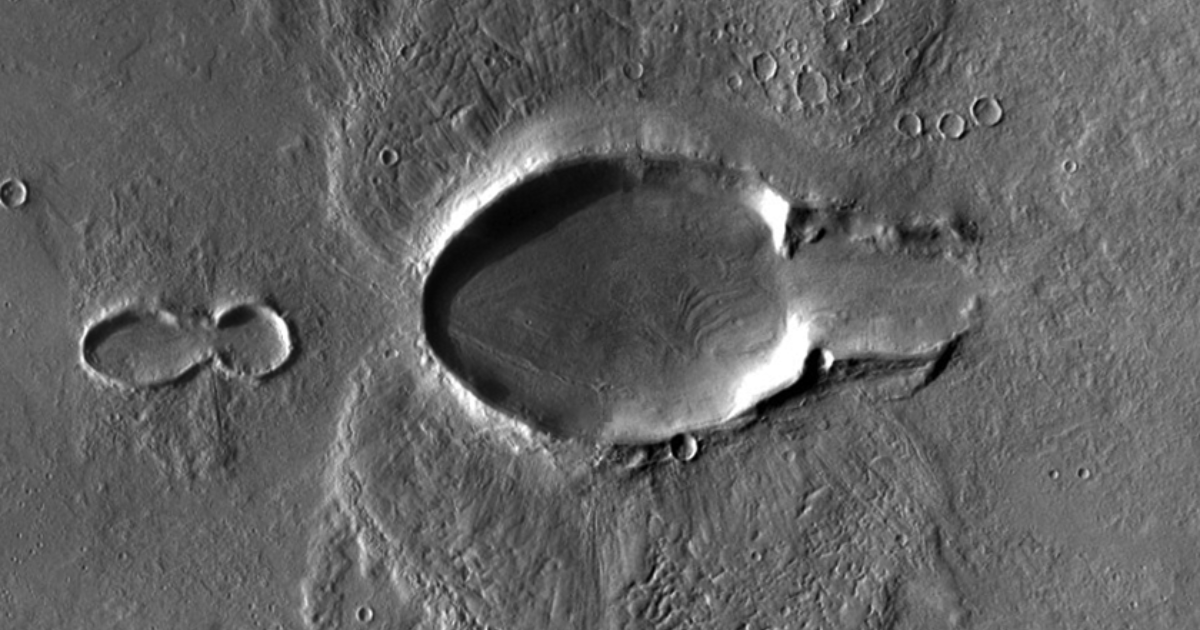 Elongated "butterfly crater" on Mars | The Planetary Society