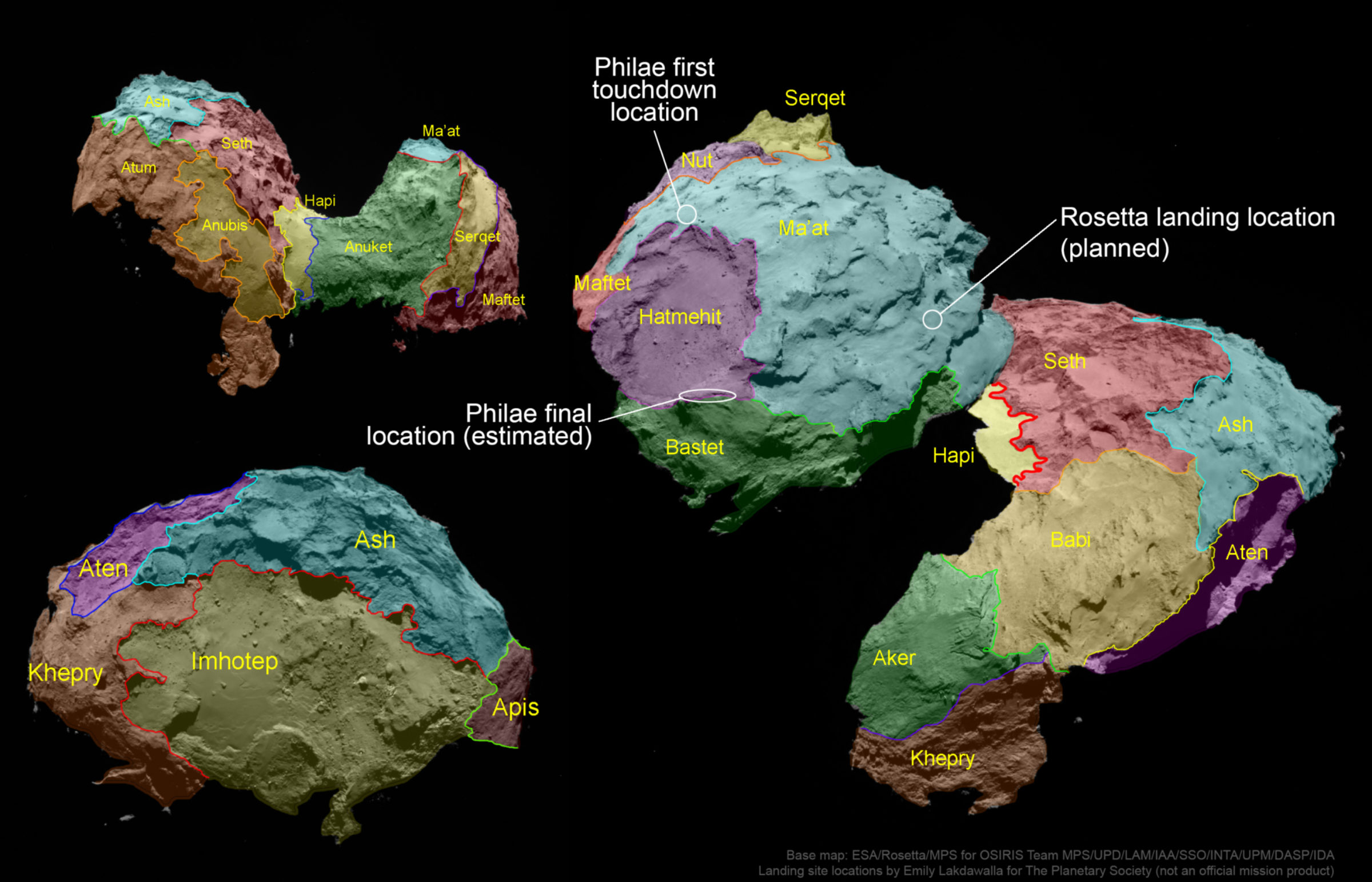 Map of comet ChuryumovGerasimenko regions… The Society