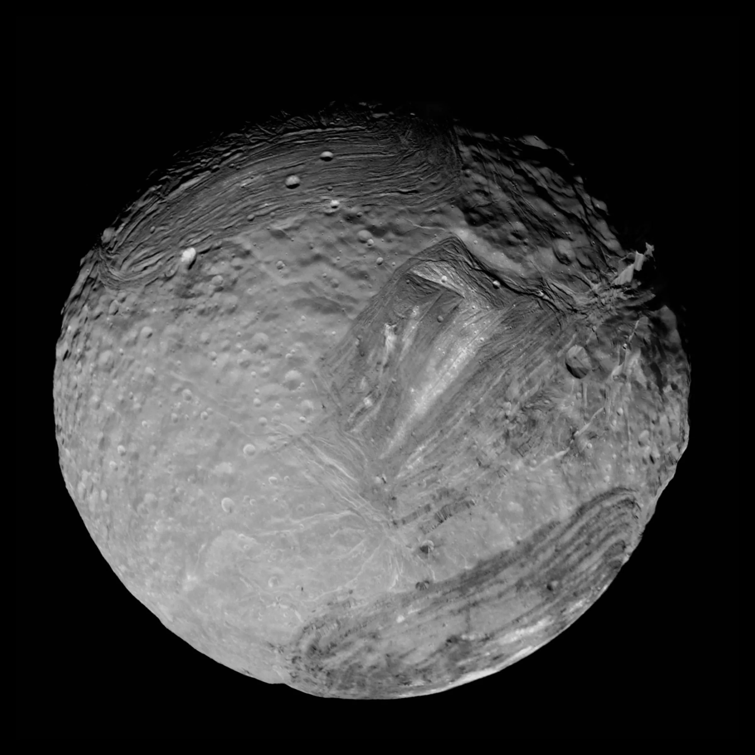 Voyager 2's best image of Miranda