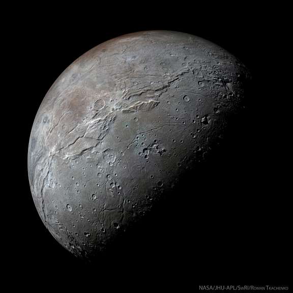 Simulated view of a half-phase Charon | The Planetary Society