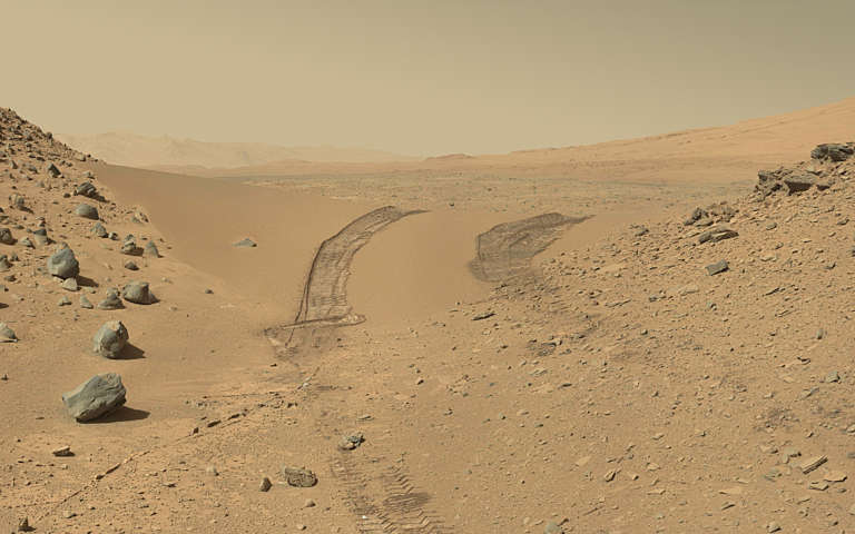 Curiosity's Tracks Across Dingo Gap 