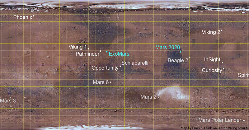 3d mars landings map
