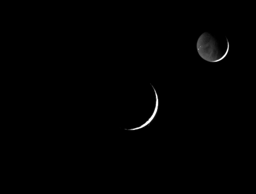 Crescents Dione and Rhea (contrast stretched)