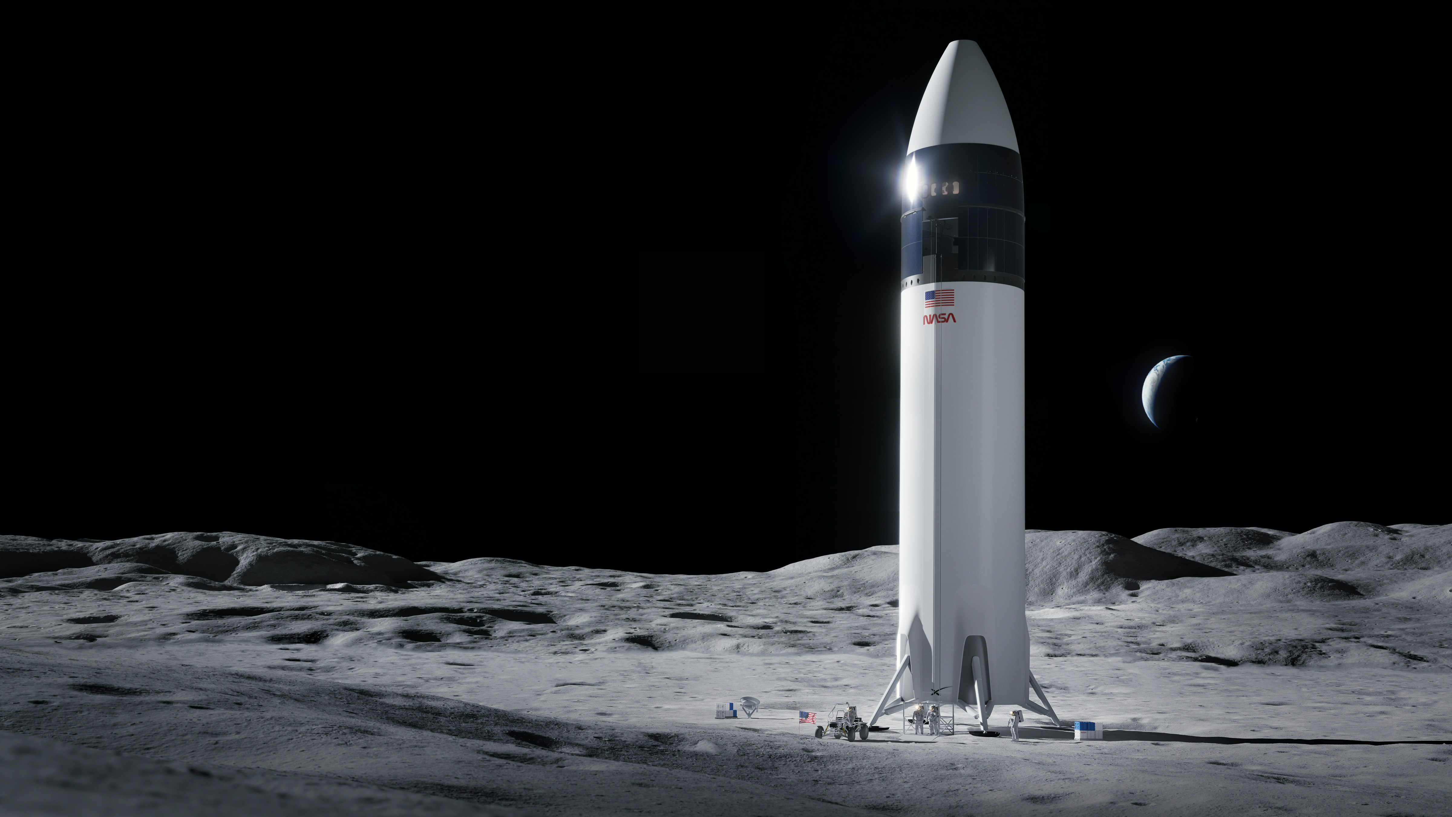 SpaceX's Starship vehicle sits on the Moon as NASA astronauts explore the surface.Image: SpaceX